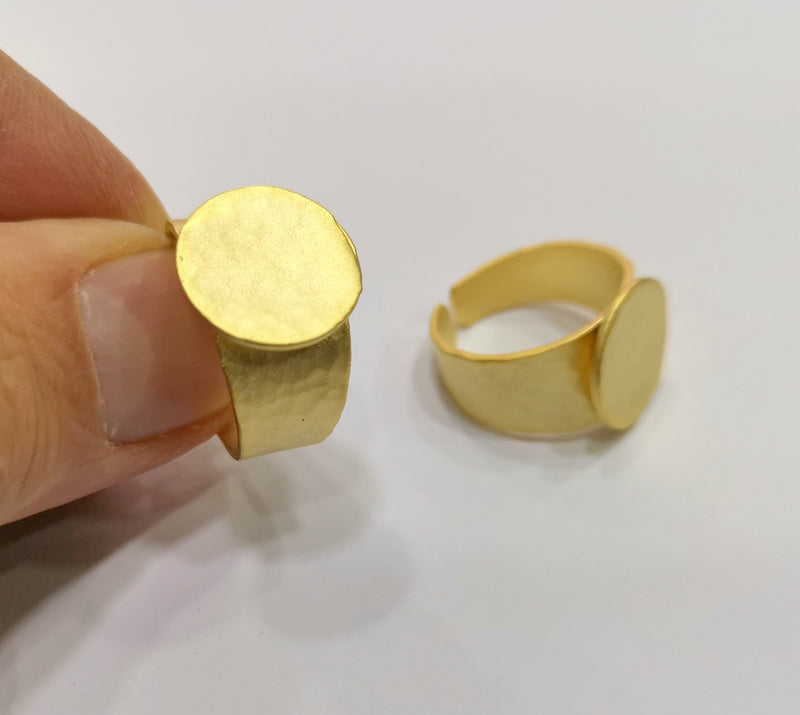 Hammered Ring Blank Base Bezel Setting Adjustable Ring Blank  (15mm Blank) ,  Gold Plated Brass   G17438