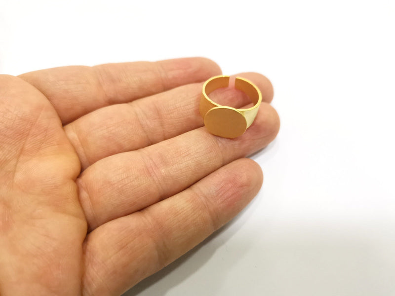 Hammered Ring Blank Base Bezel Setting Adjustable Ring Blank  (15mm Blank) ,  Gold Plated Brass   G17438
