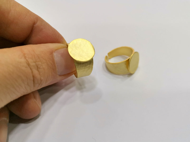 Hammered Ring Blank Base Bezel Setting Adjustable Ring Blank  (15mm Blank) ,  Gold Plated Brass   G17438