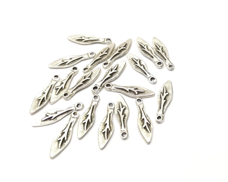 20 Silver Charms Antique Silver Plated Charms Double Sided (22x6mm)  G16613