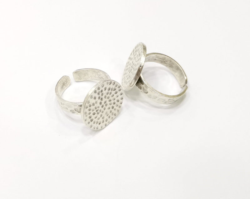 Ring Blank Setting Hammered Ring Base Bezel Ring Backs Glass Cabochon Mounting Adjustable Antique Silver Plated Ring (18mm ) G16614