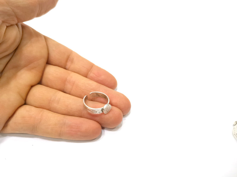 Ring Blank Setting Hammered Ring Base Bezel Ring Backs Glass Cabochon Mounting Adjustable Antique Silver Plated Ring (8mm ) G16617