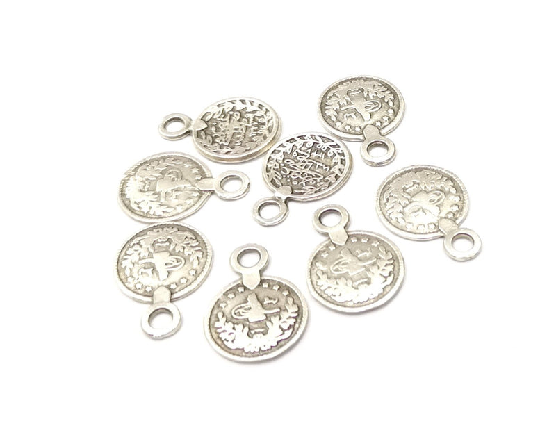 10 Silver Charms Ottoman Coin Charms Antique Silver Plated Charms (21x15mm)  G16619