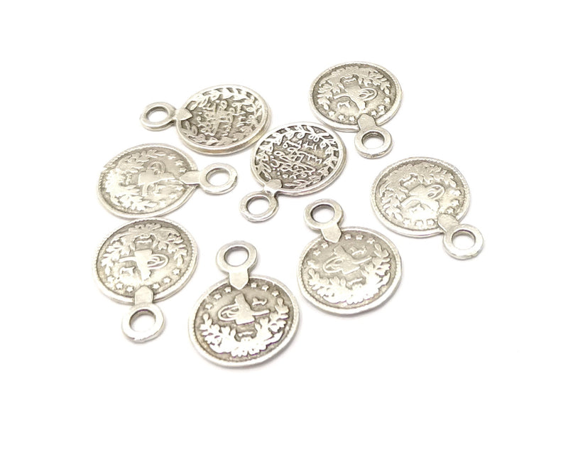 10 Silver Charms Ottoman Coin Charms Antique Silver Plated Charms (21x15mm)  G16619