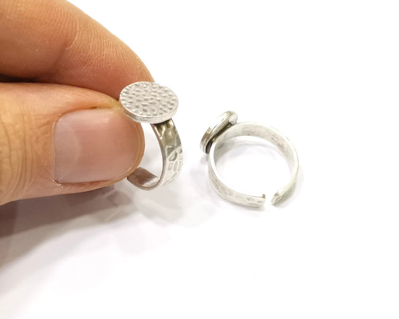 Ring Blank Setting Hammered Ring Base Bezel Ring Backs Glass Cabochon Mounting Adjustable Antique Silver Plated Ring (12mm ) G16624
