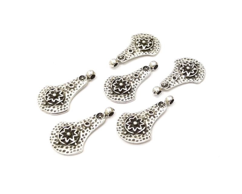 6 Silver Charms Antique Silver Plated Charms (27x16mm)  G16630
