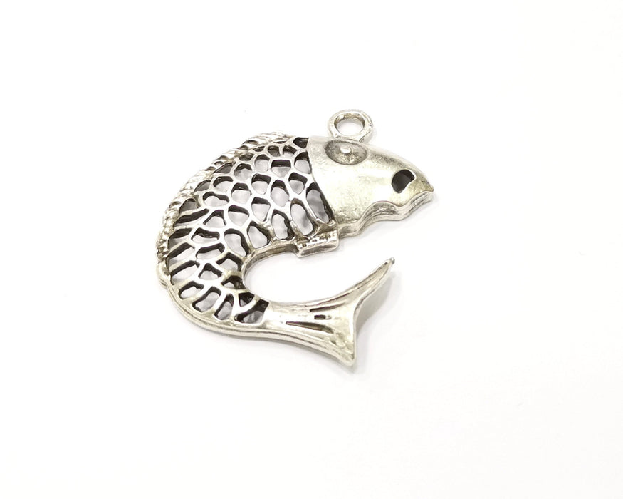 2 Fish Charms Antique Silver Plated Charms (44x39mm)  G16632