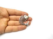 2 Fish Charms Antique Silver Plated Charms (44x39mm)  G16632
