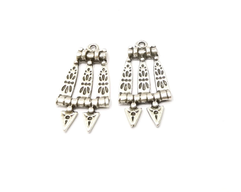 4 Silver Charms Antique Silver Plated Charms (36x17mm)  G16633