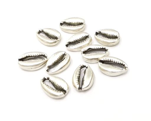 10 Cowrie Shell Charms Silver Charms Antique Silver Plated Metal (14x10mm) G16638
