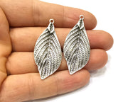 2 Leaf Charms Antique Silver Plated Charms (47x20mm)  G16639