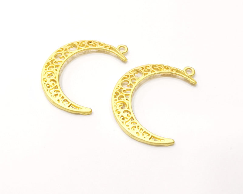 2 Crescent Charms Gold Plated Charms  (39x28mm)  G16651