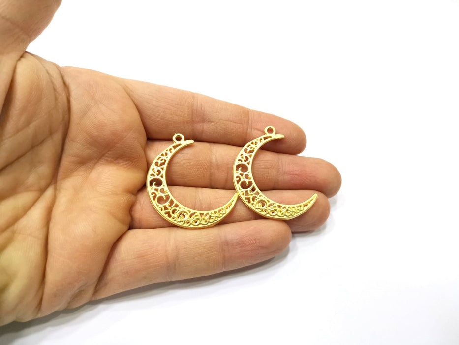 2 Crescent Charms Gold Plated Charms  (39x28mm)  G16651