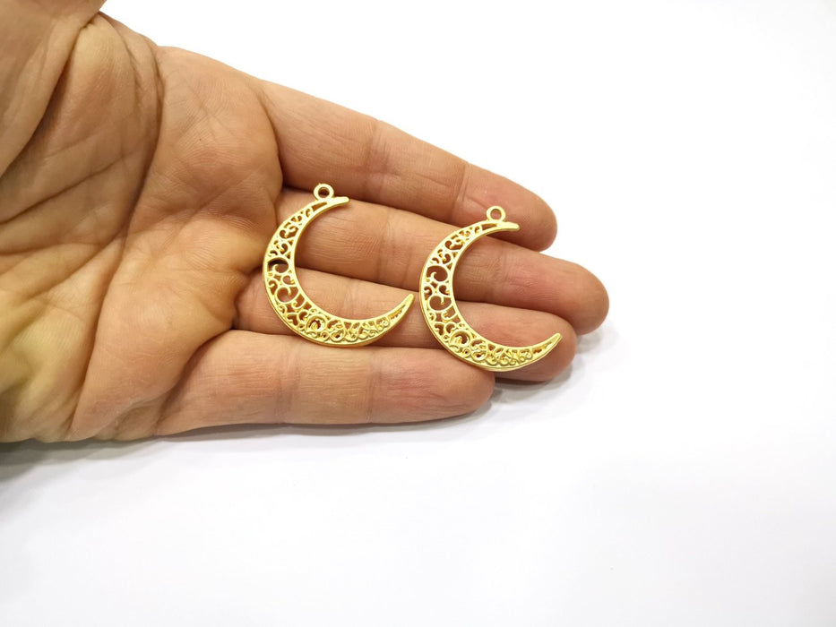 2 Crescent Charms Gold Plated Charms  (39x28mm)  G16651