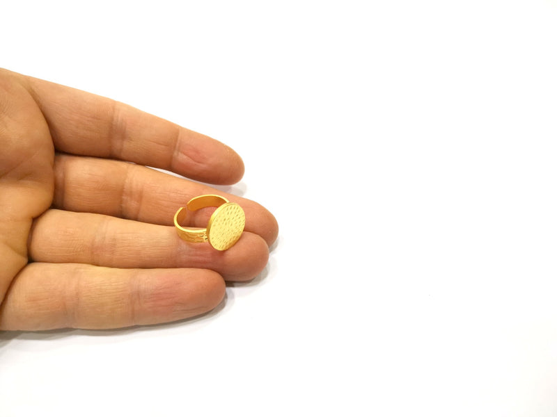 Gold Ring Blank Setting Cabochon Base Ring Hammered Mounting Adjustable Ring Bezel (16mm blank ) Gold Plated Metal G16671