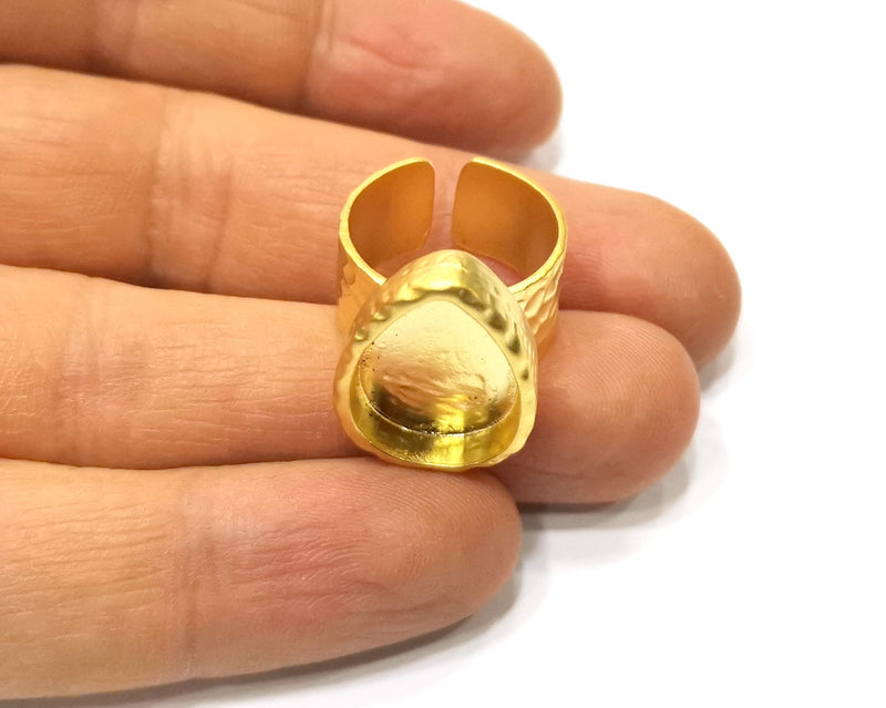 Hammered Ring Blank Setting Cabochon Base inlay Ring Hammered Mounting Adjustable Ring Bezel (18x13mm blank ) Gold Plated Metal G16674