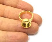 Hammered Ring Blank Setting Cabochon Base inlay Ring Hammered Mounting Adjustable Ring Bezel (10mm blank ) Gold Plated Metal G16675