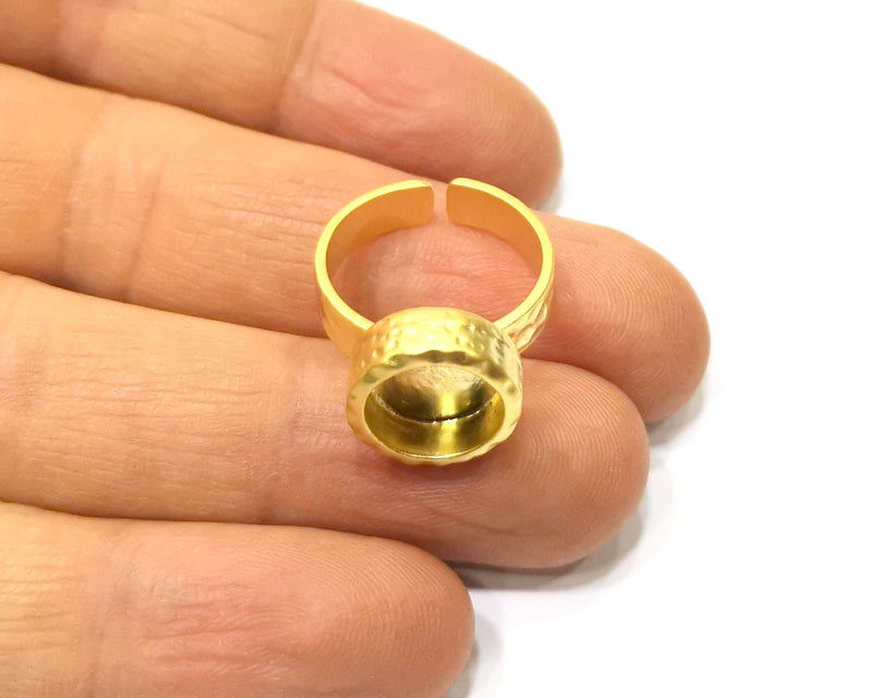 Hammered Ring Blank Setting Cabochon Base inlay Ring Hammered Mounting Adjustable Ring Bezel (10mm blank ) Gold Plated Metal G16675