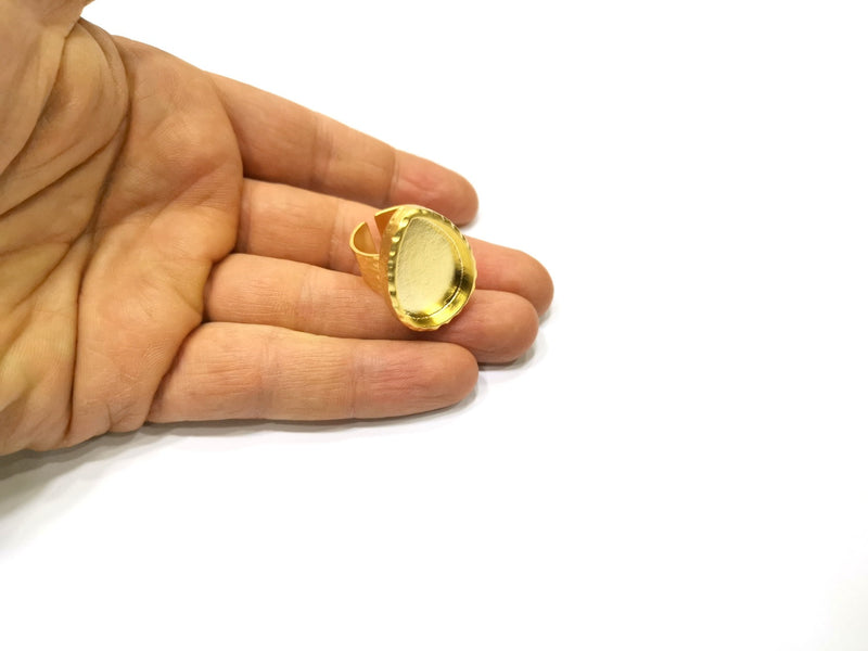 Hammered Ring Blank Setting Cabochon Base inlay Ring Hammered Mounting Adjustable Ring Bezel (25x18mm blank ) Gold Plated Metal G16676