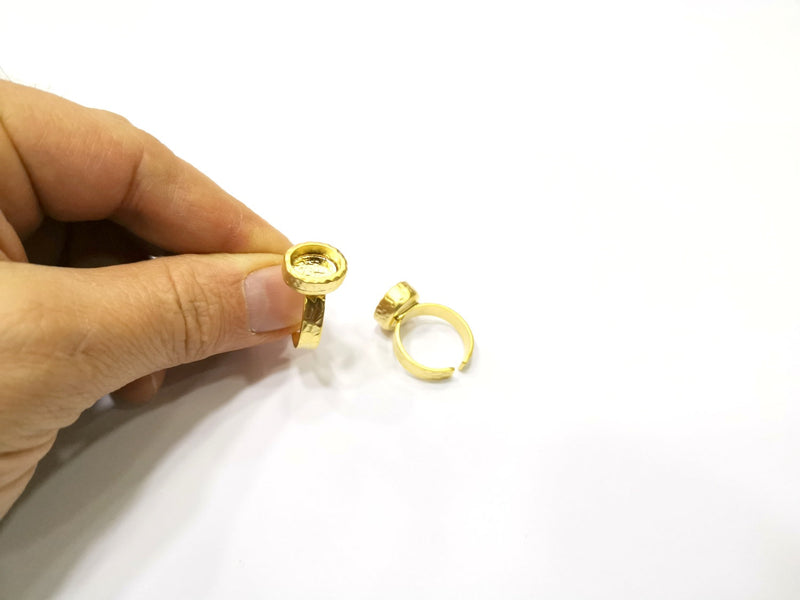 Hammered Ring Blank Setting Cabochon Base inlay Ring Hammered Mounting Adjustable Ring Bezel (10x8mm blank ) Gold Plated Metal G16677