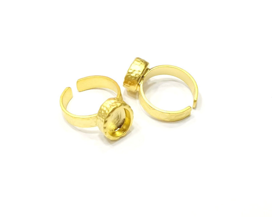 Gold Ring Blank Setting Cabochon Base inlay Ring Hammered Mounting Adjustable Ring Bezel (10x8mm blank ) Gold Plated Metal G16691