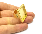 Hammered Ring Blank Setting Cabochon Base inlay Ring Hammered Mounting Adjustable Ring Bezel (25x25mm blank ) Gold Plated Metal G16692
