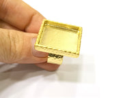 Hammered Ring Blank Setting Cabochon Base inlay Ring Hammered Mounting Adjustable Ring Bezel (25x25mm blank ) Gold Plated Metal G16692