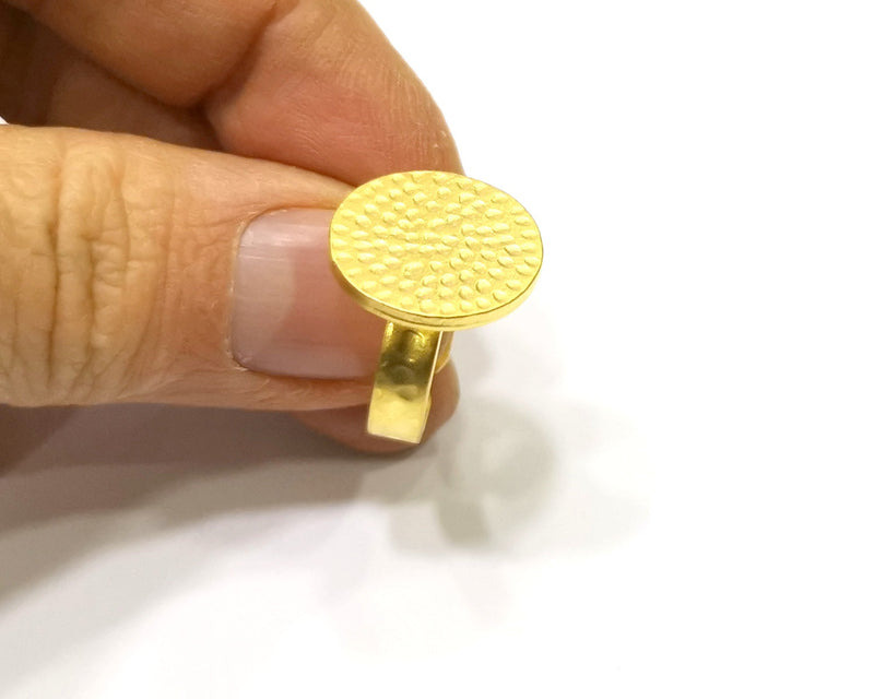 Gold Ring Blank Setting Cabochon Base Ring Hammered Mounting Adjustable Ring Bezel (18mm blank ) Gold Plated Metal G16692
