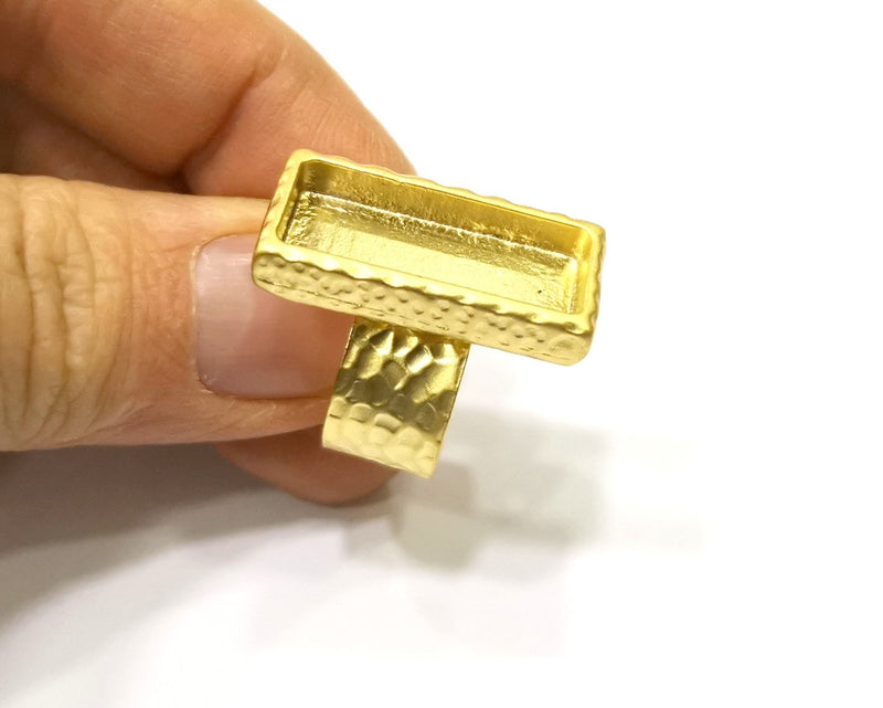 Hammered Ring Blank Setting Cabochon Base inlay Ring Hammered Mounting Adjustable Ring Bezel (25x10mm blank ) Gold Plated Metal G16693
