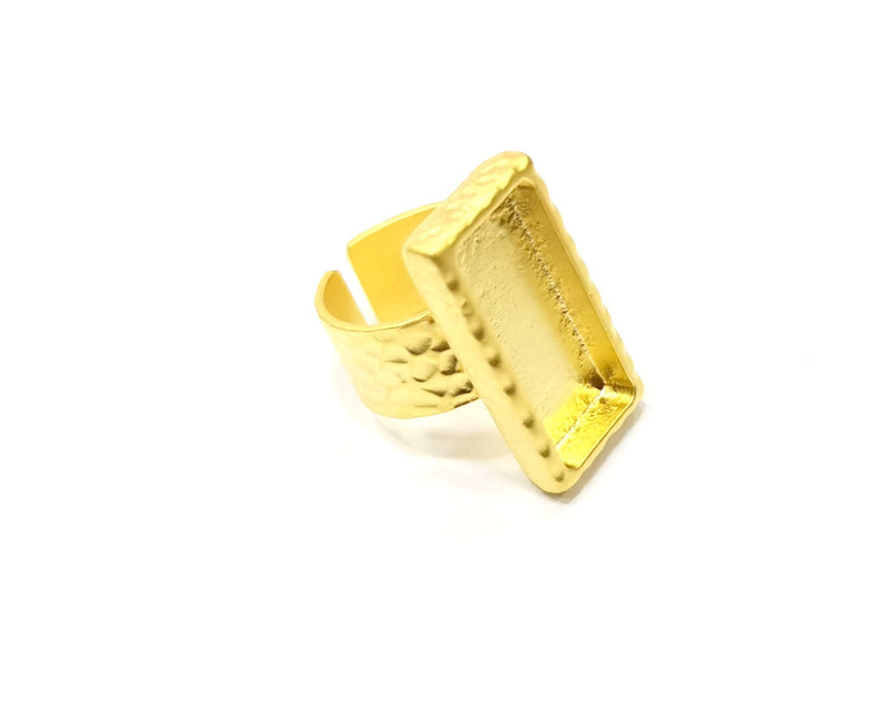 Hammered Ring Blank Setting Cabochon Base inlay Ring Hammered Mounting Adjustable Ring Bezel (25x10mm blank ) Gold Plated Metal G16693