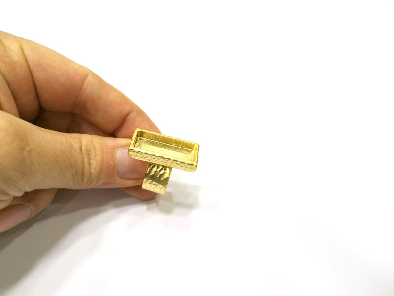 Hammered Ring Blank Setting Cabochon Base inlay Ring Hammered Mounting Adjustable Ring Bezel (25x10mm blank ) Gold Plated Metal G16693