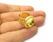 Hammered Ring Blank Setting Cabochon Base inlay Ring Hammered Mounting Adjustable Ring Bezel (18mm blank ) Gold Plated Metal G16700
