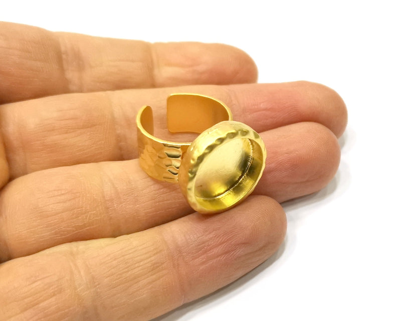 Hammered Ring Blank Setting Cabochon Base inlay Ring Hammered Mounting Adjustable Ring Bezel (18mm blank ) Gold Plated Metal G16700