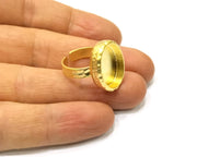 Hammered Ring Blank Setting Cabochon Base inlay Ring Hammered Mounting Adjustable Ring Bezel (18x13mm blank ) Gold Plated Metal G16705