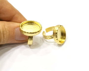 Hammered Ring Blank Setting Cabochon Base inlay Ring Hammered Mounting Adjustable Ring Bezel (18x13mm blank ) Gold Plated Metal G16705