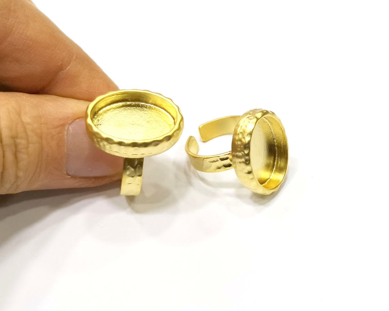 Hammered Ring Blank Setting Cabochon Base inlay Ring Hammered Mounting Adjustable Ring Bezel (18x13mm blank ) Gold Plated Metal G16705