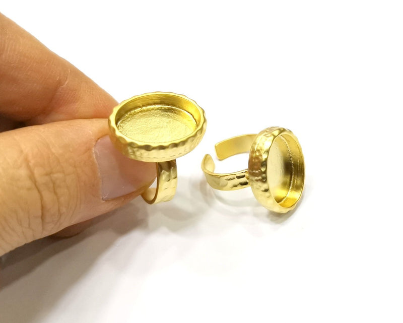 Hammered Ring Blank Setting Cabochon Base inlay Ring Hammered Mounting Adjustable Ring Bezel (18x13mm blank ) Gold Plated Metal G16705