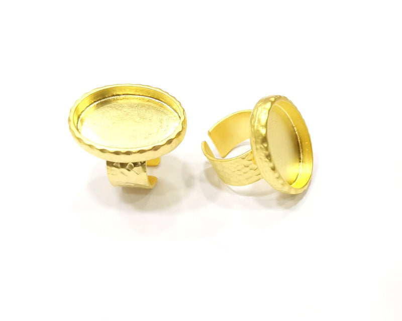 Hammered Ring Blank Setting Cabochon Base inlay Ring Hammered Mounting Adjustable Ring Bezel (25x18mm blank ) Gold Plated Metal G16708