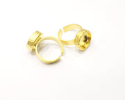 Hammered Ring Blank Setting Cabochon Base inlay Ring Hammered Mounting Adjustable Ring Bezel (12mm blank ) Gold Plated Metal G16709