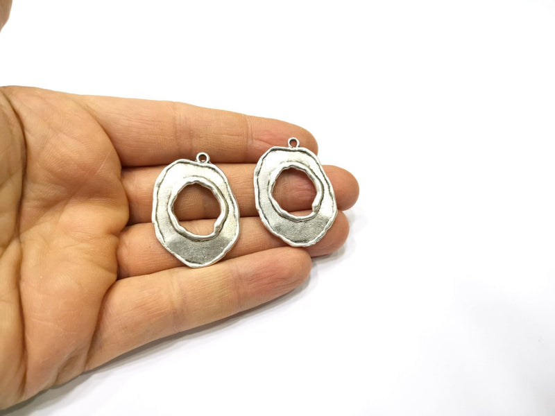 2 Silver Charms Antique Silver Plated Charms (37x27mm)  G16713