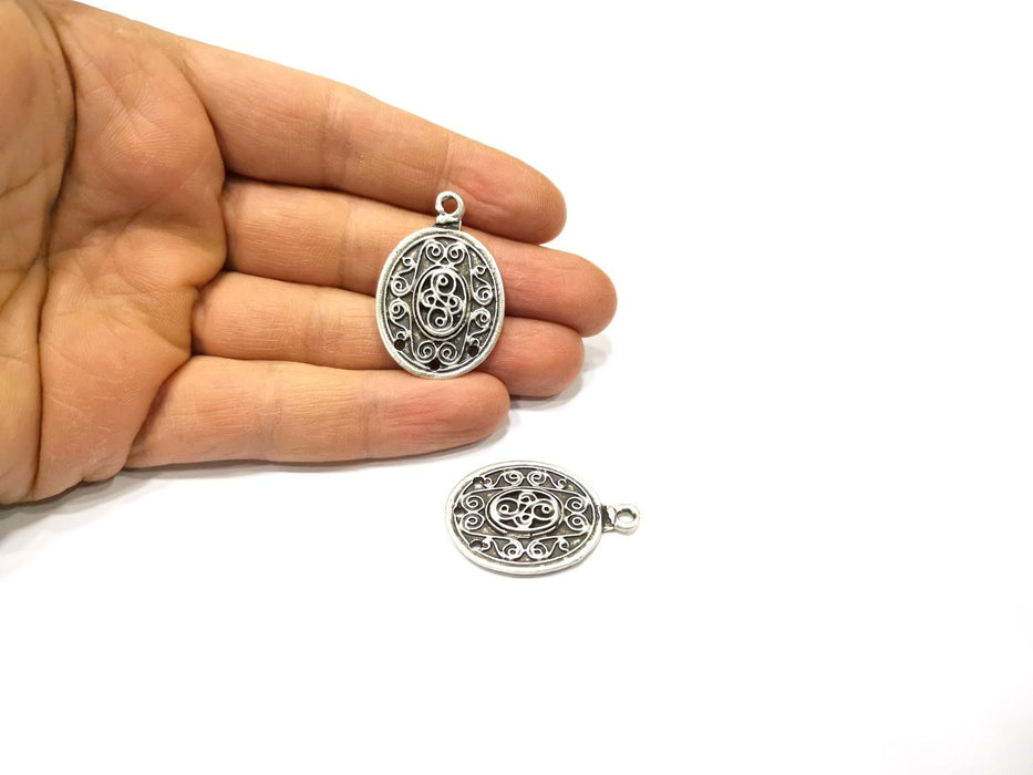 2 Silver Charms Antique Silver Plated Charms (37x25mm)  G16715