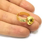 Hammered Ring Blank Setting Cabochon Base inlay Ring Hammered Mounting Adjustable Ring Bezel (8mm blank ) Gold Plated Metal G16717