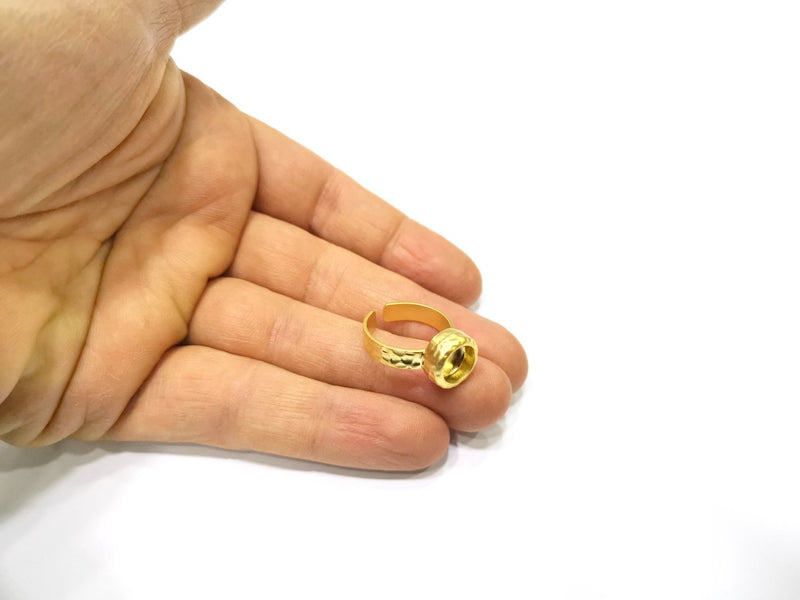 Hammered Ring Blank Setting Cabochon Base inlay Ring Hammered Mounting Adjustable Ring Bezel (8mm blank ) Gold Plated Metal G16717