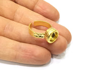 Hammered Ring Blank Setting Cabochon Base inlay Ring Hammered Mounting Adjustable Ring Bezel (8mm blank ) Gold Plated Metal G16717