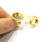 Hammered Ring Blank Setting Cabochon Base inlay Ring Hammered Mounting Adjustable Ring Bezel (16mm blank ) Gold Plated Metal G16718