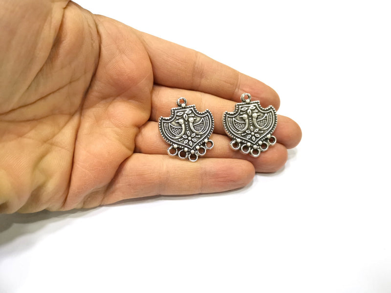 2 Silver Charms Connector Antique Silver Plated Charms (32x28mm)  G16724