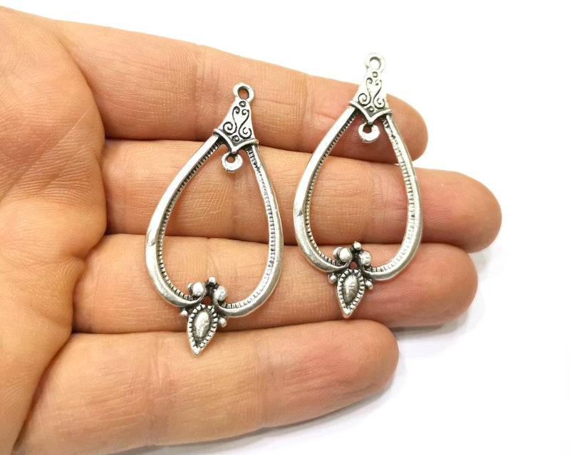 2 Silver Charms Connector Antique Silver Plated Charms (54x26mm)  G16729