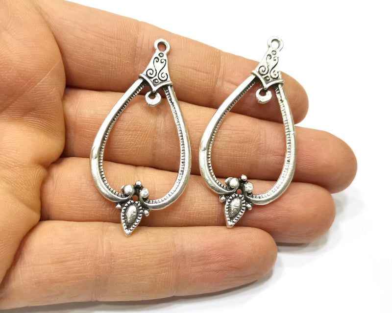 2 Silver Charms Connector Antique Silver Plated Charms (54x26mm)  G16729