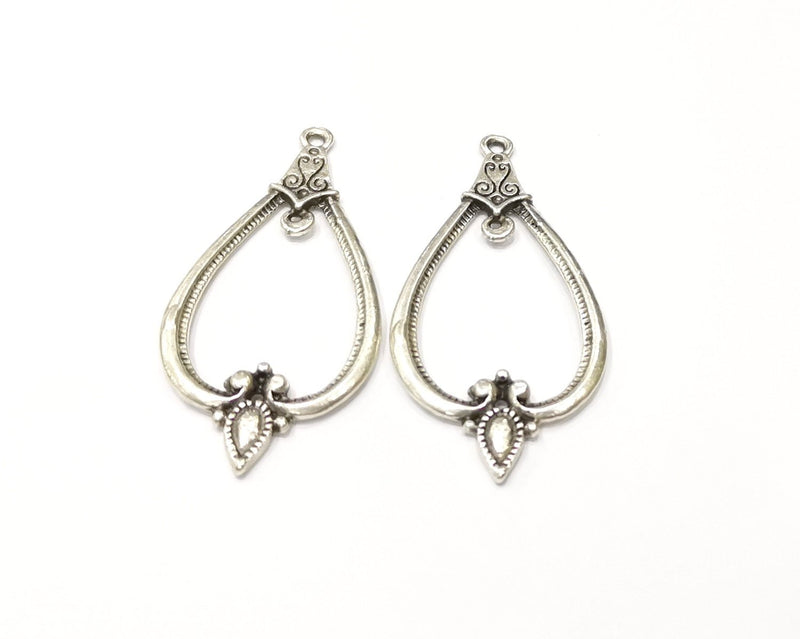 2 Silver Charms Connector Antique Silver Plated Charms (54x26mm)  G16729