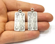 2 Flower Charms Antique Silver Plated Charms (44x22mm)  G16732